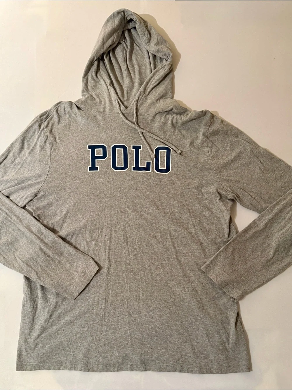 Polo Ralph Lauren Long Sleeve T-Shirt Hoodie Mens XL Gray/Navy Embroidery NWOT